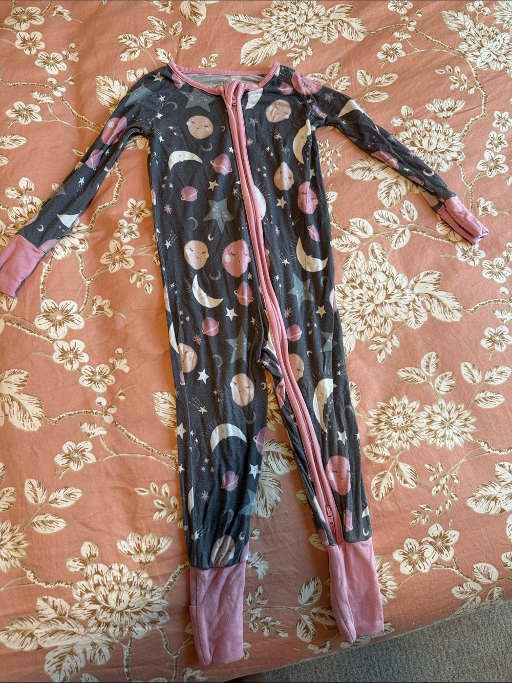 Little Sleepies Footed One-Piece in Gray and Pink
